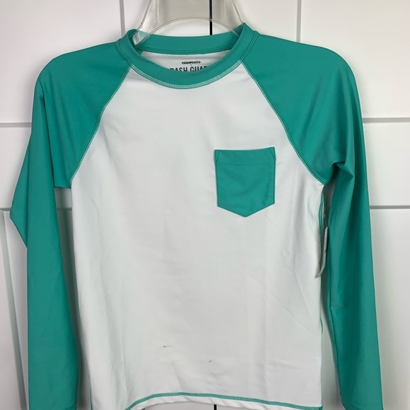 NWT Crew Cuts Boys LARGE Kids' long-sleeve rash guard with UPF 50+ WHITE GREEN - Picture 2 of 6